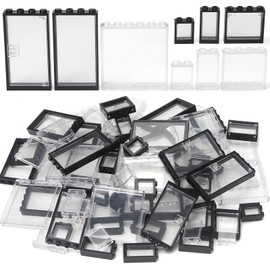 Tranparent Clear Windows and Doors Building Bricks Kit Bulk Pieces and Parts Accessories Classic MOC Block Set for House Decoration Compatible with Major Brands (Black)