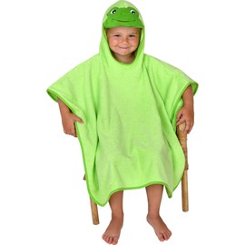 'Wörner Südfrottier Baby Bath Towel – Wash Mitt Frog Lime Bib Poncho, green, Bath Poncho 120 x 75 cm