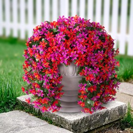 Ivydale Artificial Fake Hanging Flowers Plants Lily for Outdoors Fall Decor, 2 PCS Faux Outside Lily Flower Vines UV Resistance Realistic Silk Fall Flowers for Home Wall Patio Porch Balcony (mixred)