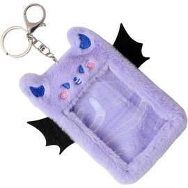 Plush Card Holder con Clip Protector para Tarjetas Id y Postales Funda Visible y para Estudiantes y Personal de Oficina Diseño Decorativo de Alas de Demonio