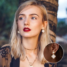 Forever Love Clover Earrings Silver 925 Earrings Women's Stud Earrings Rose Gold Stud Earrings Women's Black Four Leaf Clover Jewellery with Mini Zircon Dupes Jewellery Gift for Women, Silver