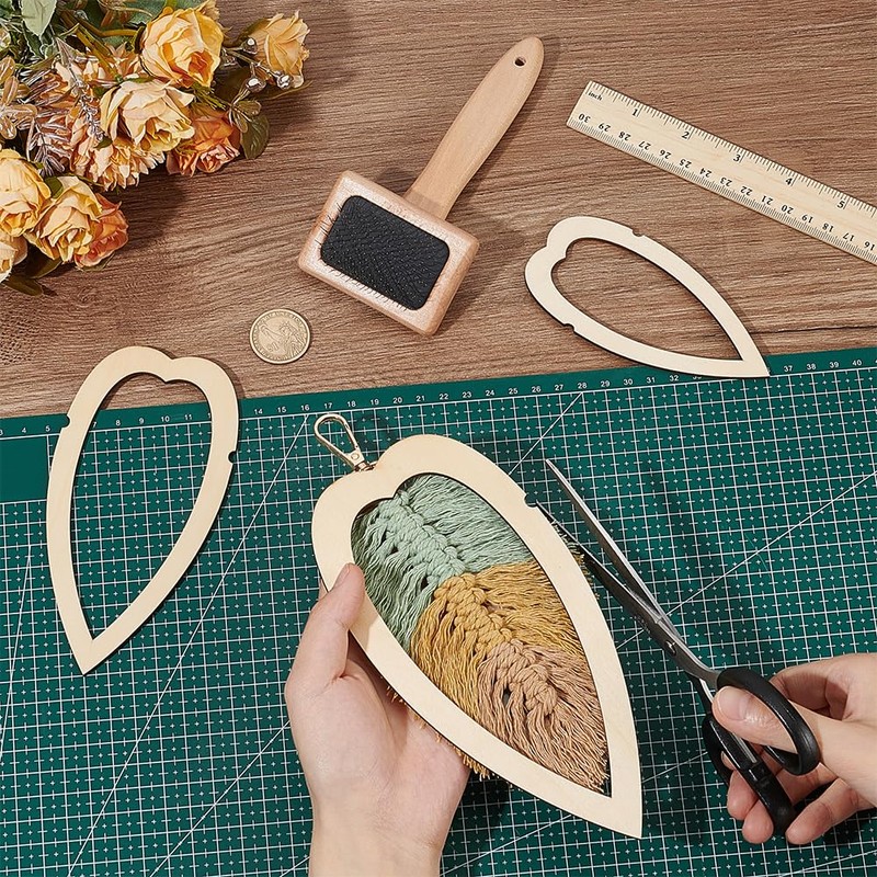 BENECREAT 4Pcs Macrame Supplies Set, Wooden Macrame Leaf Template, 3Pcs