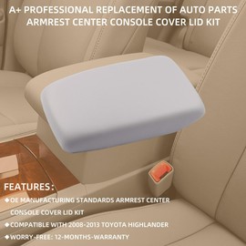 Dasbecan Center Console Armrest Cover Lid kit Compatible with 2008 2009 2010 2011 2012 2013 Toyota Highlander Gray