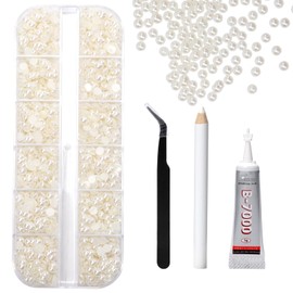 1600Pcs 4mm Beige Flat Back Half-Round Pearls Set for Crafting