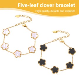 KSOIQPU Pack of 2 Five Leaf Clover Bracelet, Lucky Bracelet Women, Clover Bracelet, 18 Carat Gold-Plated Jewellery, Friendship Gifts for Girls