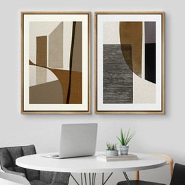 MUDECOR Framed Canvas Print Wall Art Set Mid-Century Retro Polygon Collage Abstract Shapes Illustrations Modern Art Decorative Bohemian Calm/Zen for Living Room, Bedroom, Office - 16"x24"x2 Natural