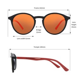 BLUEMOKY Polarized Round Sunglasses Trendy: Cute Shades for Men Women UV400 Protecion - Classic Circular Sun Glasses Red Temple