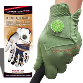 Copper Tech Ladies Golf Glove Women (2nd Gen)| Copper Compression Wrist & Joint Support | Flexible & Comfortable Fit with Premium Leather Construction | Reinforced Palm Pad for Tacky Grip & Traction