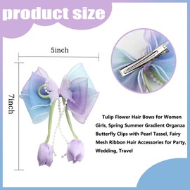 Tulip Flower Hair Bows, Gradient Butterfly Clips, Summer Hair Accessories