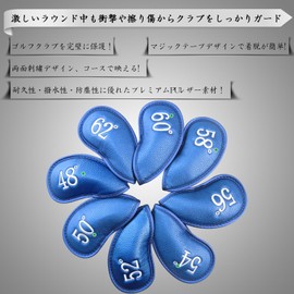 Golf Iron Cover Velcro Closure Headcover Set of 8 (48° 50° 52° 54° 56° 58° 60°62°) Wedge Cover Synthetic Leather Protective Cover (Blue Single Item 58°)