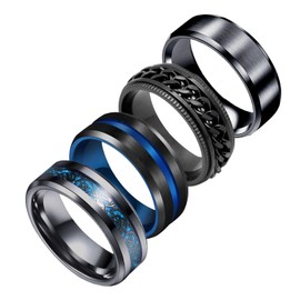 4Pcs Mens Rings Set Anxiety Spinner Chain Rotation Fidget Band Cool Bicycle Hip Hop Stainless Steel Male Jewelry