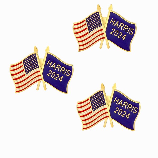2024 Harris Pin Badge Brooch Kamala Harris and USA Flag