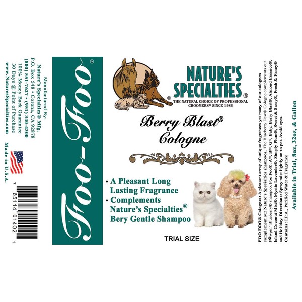 Nature's Specialties Foo Foo Dog Cologne for Pets, Ready to Use Perfume, Made in USA, Berry Blast, 8oz