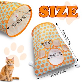 Andiker Cat Tunnel Bags for Indoor Cats, 13x17x12In Foldable Cat Crinkle Bag with 3 White Plush Balls and 1 Mouse 5 Holes for Kitten to Hide and Catch 3 Layers Cat Toy (Orange)