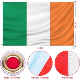 Ireland Flag 90 * 150 CM,Ireland Irish Flag,Polyester Thickness, Fade Resistant, Brass Grommets, Canvas Header, Indoor/Outdoor, Vibrant Colors,Not Fear of Rain and Snow