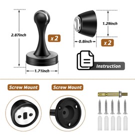 KOLAKO Door Stopper, Magnetic Door Stops, Brushed Satin Nickel, 2 Pack Wall Floor Mounted Black Magnetic Door Catch Holder, Stainless Steel Soft-Catch Doorstop Without Adhesive Tape