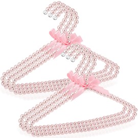 Threan 6 Pcs Pearl Beaded Clothes Hanger Mini Small Pearl Clothes Hangers Pearl Beads Metal Clothes Hangers with Ribbon Standard Hangers for Kids Baby Children Pet Cat Dog Clothes (Pink)