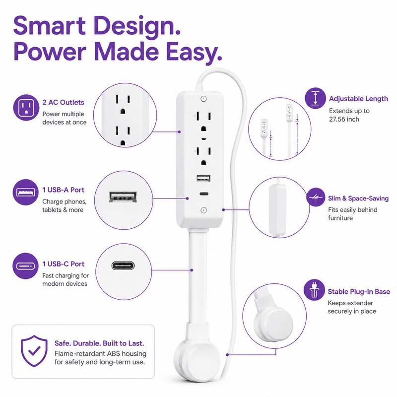 Electrical Outlet Extender for Home Charging – US Plug Multi-Outlet