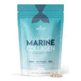 Marine Collagen Capsules 2400mg with Hyaluronic Acid & Vitamin C – 180 Capsules – High Strength Collagen Supplements for Women & Men – Premium Complex for Skin Joints Hair – by Revive Naturals