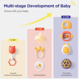 Taotaotoys Baby Rattles 0-6 Months Teething Toys for Babies 0-6-12 Months Infant Shaker Rattles Set Sensory Development Baby Pacifier Chew Teether Toy for Newborn 3-6 9 Months Boy Girl Christmas Gifts