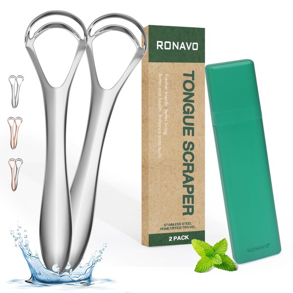 New Upgrade Metal Tongue Scraper for Adults with Dual Scraping Heads (Travel Case Included) Stainless Steel Tongue Cleaner Eliminates Bad Breath Helps Improve Mouth Hygiene and Easy to Clean