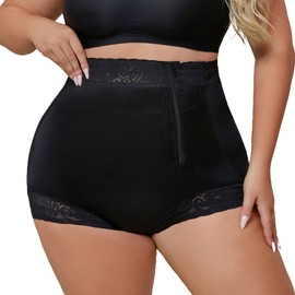 CMRCOYO Side zipper shapewear with tight waistband postoperative compression shortscontrol underwear high waist lace lifting buttocks (US, Alpha, Large, Regular, Regular, Plus Girls, Black)