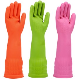 IUCGE Rubber dishwashing gloves 6 Pairs for kitchen,Cleaning washing dish gloves long for household reuseable durable.(Large,Multicolor)