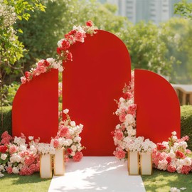 Partslety Arch Backdrop Stand Set of 3, Wedding Arch Cover, Double Sided Round Top and Half Moon Top Stretchy Backdrop for Birthday Parties Baby Shower Banquet 5ft 7.2ft 5ft Red