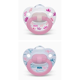NUK 2 Pack Orthodontic Pacifier Girl Pink Crowns And Bows 18-36M NEW