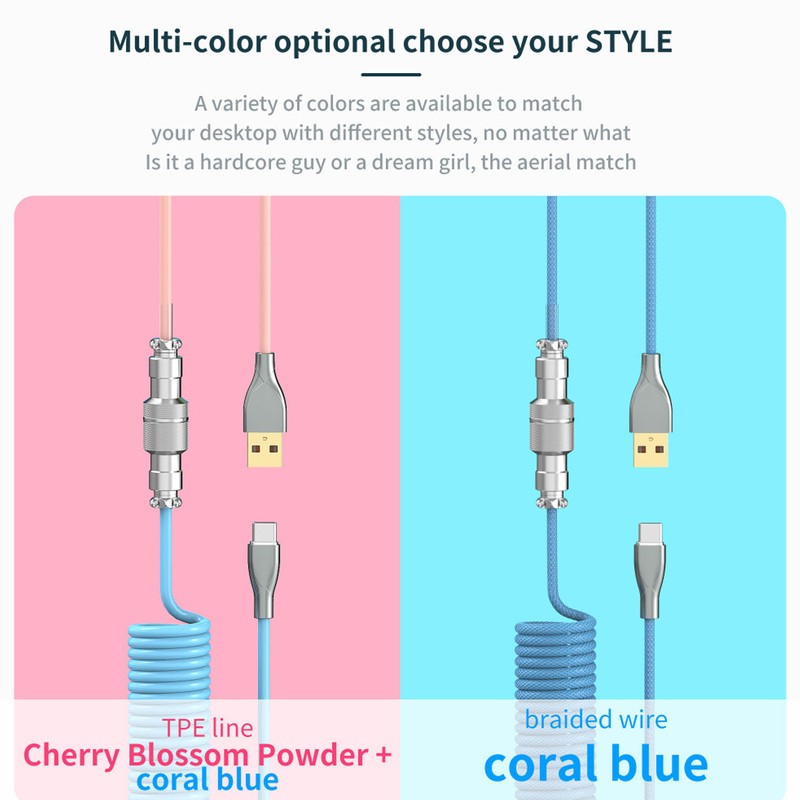 Mechanical Keyboard Cable Double Sleeve Custom Coiled with Detachable Metal