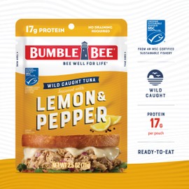 Bumble Bee Lemon & Pepper Seasoned Tuna, 2.5 oz Pouches (Pack of 12) - Ready to Eat - Wild Caught Tuna Packet - 17g Protein per Serving - PERFECT, PORTABLE, GOODNESS