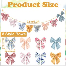 SmoothNovelty 8.2ft Spring Floral Bow Garland Banner Boho Flower Bow Garland Spring Party Decoration Summer Rustic Farmhouse Velvet Hanging Banner for Mantel Window Birthday Wedding Decor