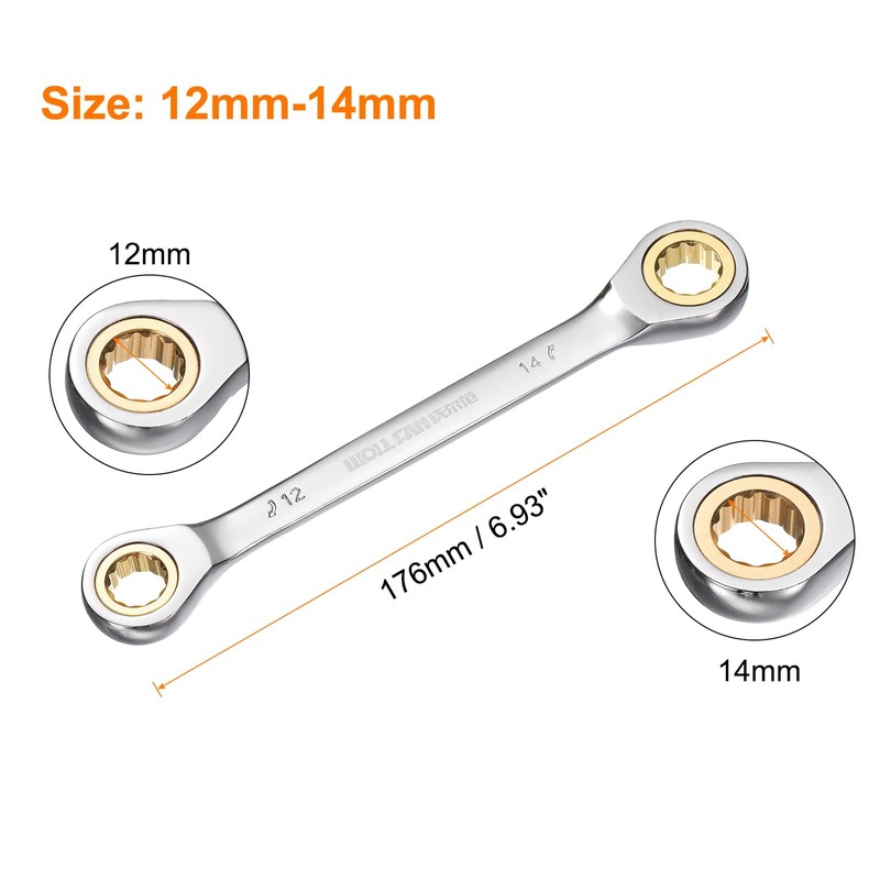 sourcing map Double Box End Ratcheting Wrench 12mm-14mm CR-V Steel