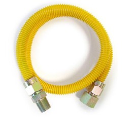 EZ-Fluid 72" S.S Corrugated Yellow Epoxy Coated 3/4"MIP x 3/4"FIP(5/8"OD) Gas Flex,Flexible Natural Gas Connector Hose Supply Line For Gas Pipe,Hot Water Heater,Range,Dryer,Stove,Grill(1