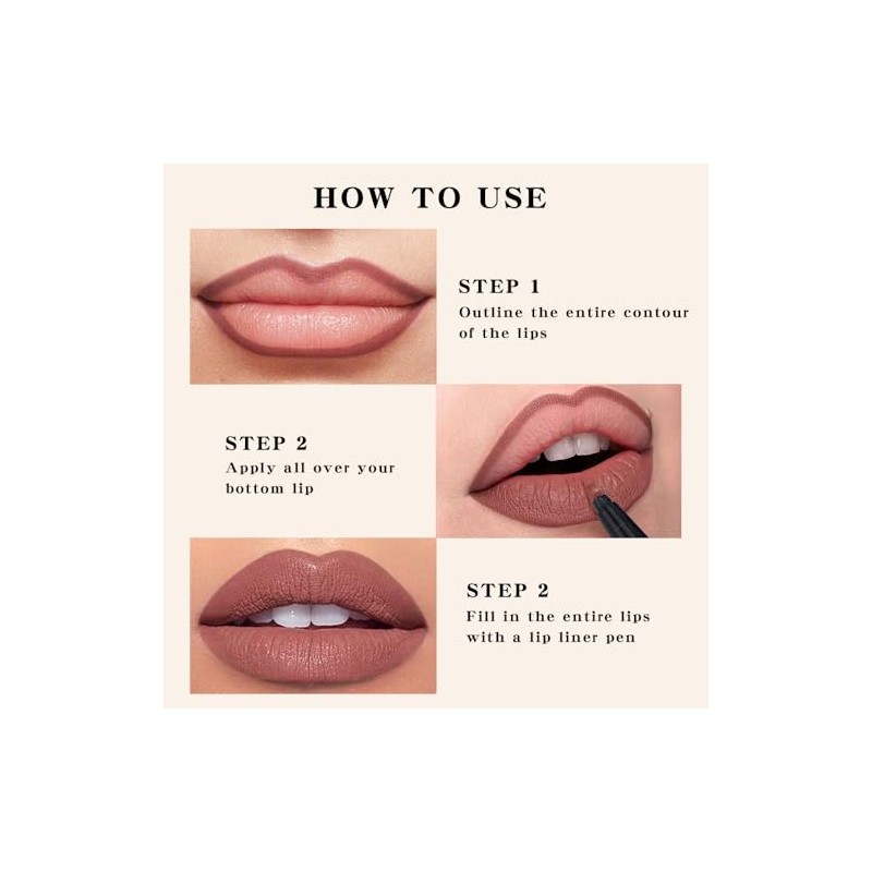 Kaely- 2 rotuladores de tinte labial mate color nude moca,