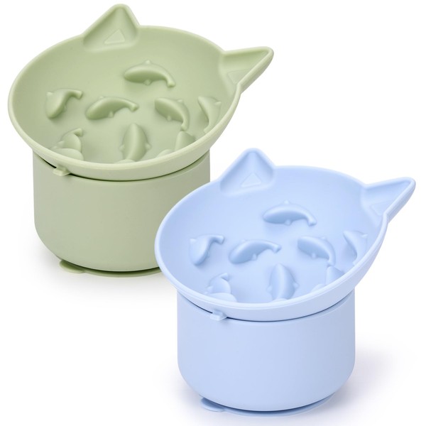 Funnymoom 2 Pack Silicone Cat Slow Feeder, Elevated Slow Feeder