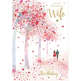 Nigel Quiney 'Wonderful Wife' Large Birthday Card - Cherry Blossom Walk Embossed with Foil - Eco-Friendly & Recyclable