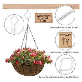 Ticway Pack of 20 stainless steel screw hooks, hooks for screwing with security, wall hooks, ceiling hooks, screw hooks, white can be used for plants, flower pots, decorative lights and cups