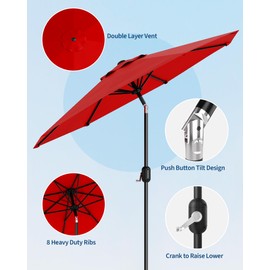 GarveeLife 9FT Outdoor Patio Umbrella, Outdoor Table Umbrella, Market Umbrella with Push Button Tilt and Crank, 8 Sturdy Ribs UV Protection Waterproof for Garden, Deck, Backyard, Pool (Red)