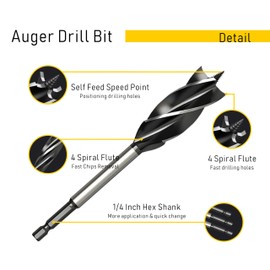 Anyinn Wood Drill Bit 7/16 in. x 6-1/2 in. x 2Pcs Auger Drill Bits for Wood with 1/4 Inch Quick Change Hex Shank
