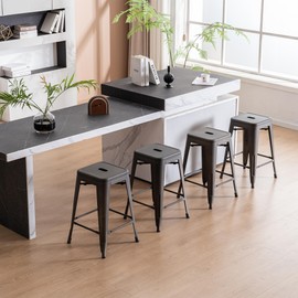 YOUNIKE Metal Rusty Grey Bar Stools 24" Indoor Outdoor Stackable Barstools Modern Style Industrial Vintage Counter Bar Chairs Set of 4