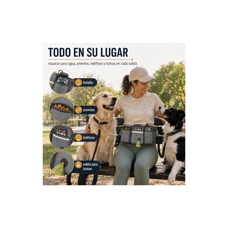 Correa Manos Libres para 2 Perros, Reflectante Correa de Perros，Cierre