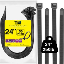 24 Inch Large Zip Ties(50 Pieces) Heavy Duty Plastic Ties 250 lbs Cable Ties Big Thick, UV Resistant Zip Tie Big Size For Outdoor