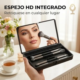 2RIYADH 5 PCS Set de Brochas para Maquillaje, Brochas de Maquillaje Portátil, 9 en 1 Doble Punta, Aplicación Sombras Ojos, Pincel Difuminar, Contorno Rostro, Delineador Cejas, Estuche con Espejo, Doble Punta, Cerdas Suaves