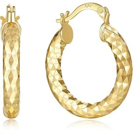 Gold Hoop Earrings: 14K Hoop Earrings for Women Wrinkle Texture, 14K Gold Earrings for Women Jewelry Timeless Elegance(25mm) (25mm)