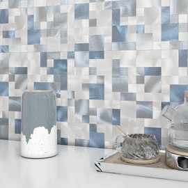 BeNice Peel and Stick Backsplash for Kitchen Metal Mosaic Tile Stickers Self Adhesive Wall Panels for Bathroom(Blue,10 Sheets)