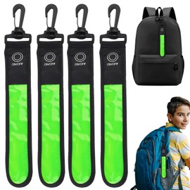 LED Flashing Light for School Bag, Pack of 4 Children's Reflectors Flashing Light School Bag with 3 Modes Safety Light Waterproof Reflector Pendant for Backpack Hiking Jogging (Green)