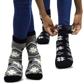 TeeHee Super Warm Brushed Thermal Crew Socks 2 Pairs Pair (9-11, Deer and Snow Flake)