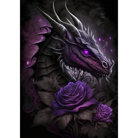 QENSPE 5D Diamond Painting Dragon Kits for Adults, Rose Diamond Art Kits Full Drill Black Dragon Diamond Painting Kit for Kids Beginners, DIY Crystal Picture Art for Home Wall Decor 30x40cm/12x16in