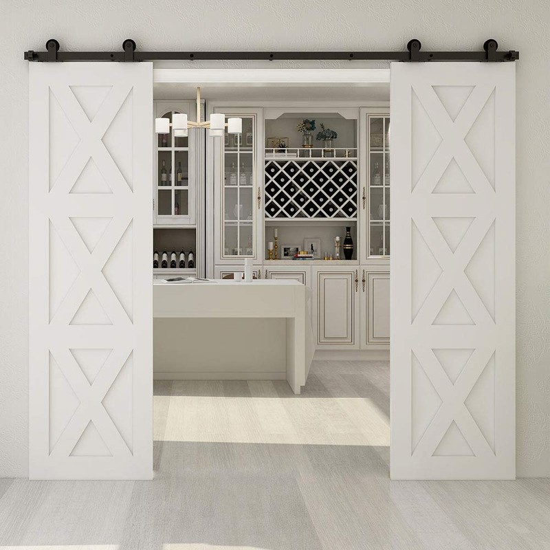 TSMST 12FT Sliding Barn Door Hardware Kit for Double Wood